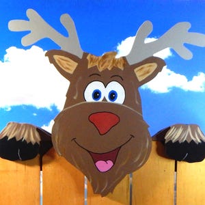 Rudolph the Red Nosed Reindeer Christmas Fence Peeker Peeper Outdoor Decorative Sign image 1