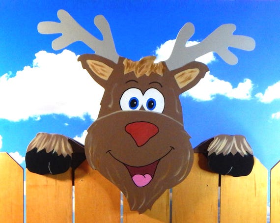Rudolph the Red Nosed Reindeer Christmas Fence Peeker Peeper Outdoor Decorative Sign