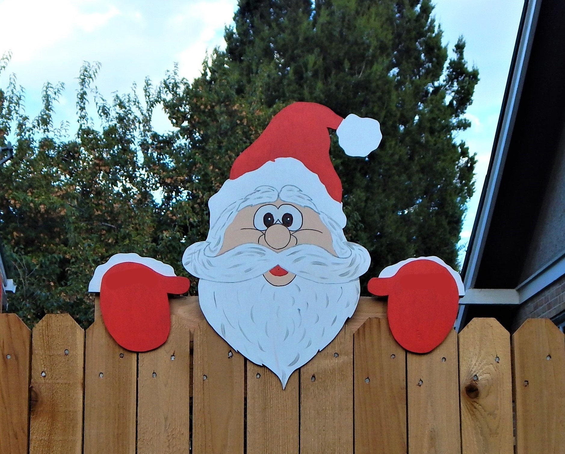 Santa Claus Christmas Fence Peeker Outdoor Holiday Decoration Etsy UK