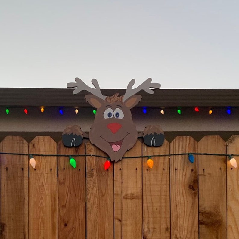 Rudolph the Red Nosed Reindeer Christmas Fence Peeker Peeper Outdoor Decorative Sign image 6