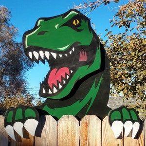 Tyrannosaurus Rex T-Rex Dinosaur Peeker or Wall Hanging Yard Art Garden Playground Decorative Sign
