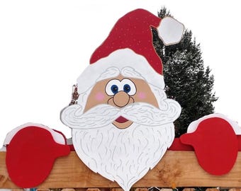 Jumbo Santa Claus Christmas Fence Peeker Outdoor Holiday Decorative Sign 27" x 35"