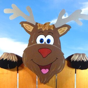 Rudolph the Red Nosed Reindeer Christmas Fence Peeker Peeper Outdoor Decorative Sign image 2