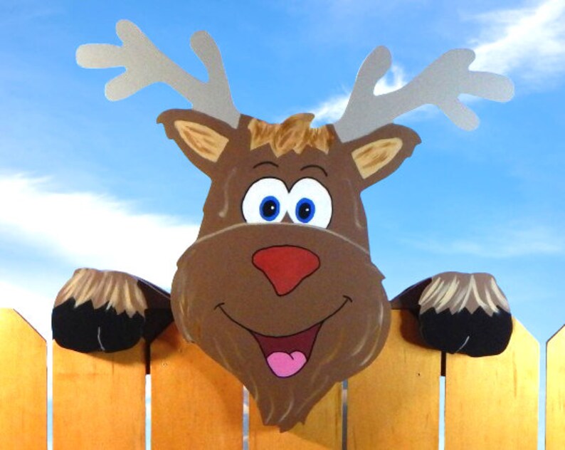 Rudolph the Red Nosed Reindeer Christmas Fence Peeker Peeper Outdoor Decorative Sign image 2