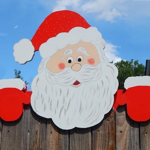 Santa Claus Christmas Fence Peeker or Wall Hanging Outdoor Indoor Holiday Decorative Sign