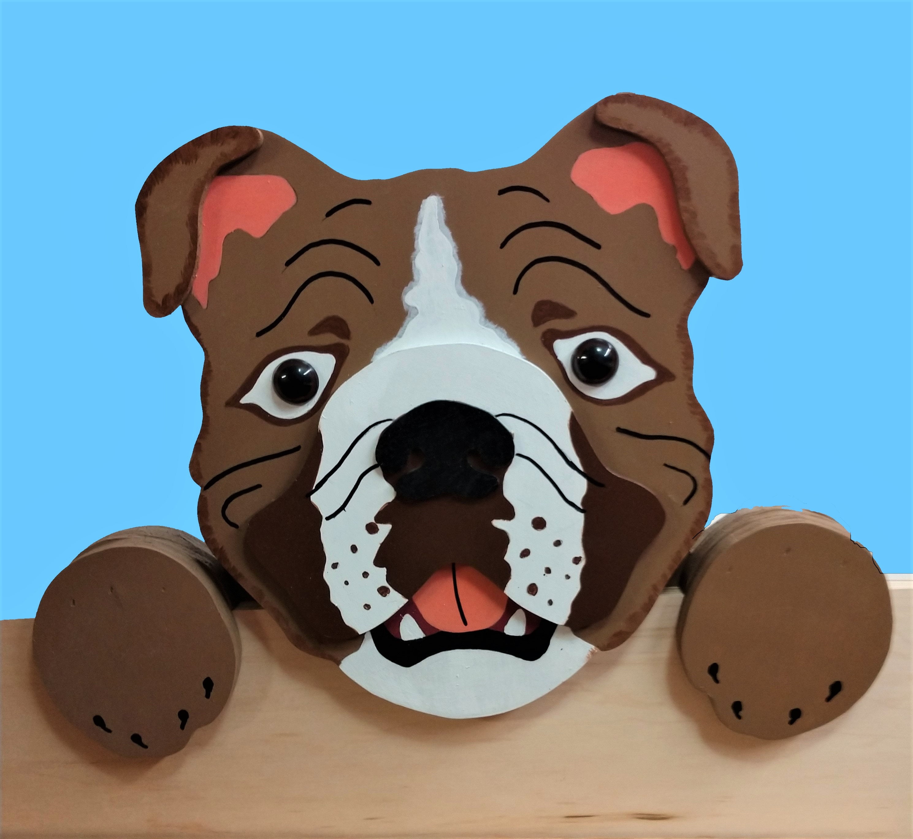 English Bulldog Fence Peeker Hand Made Wood Yard Art Garden Etsy