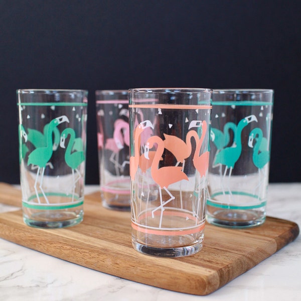 Set of Four Vintage Flamingo Glasses by Libbey--Multiple Sizes Available