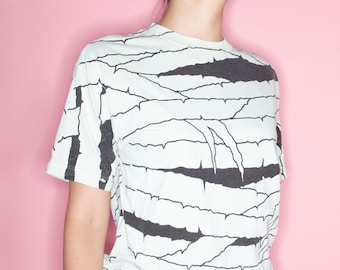 All-Over Printed Shredded and Tear Effect T-Shirt