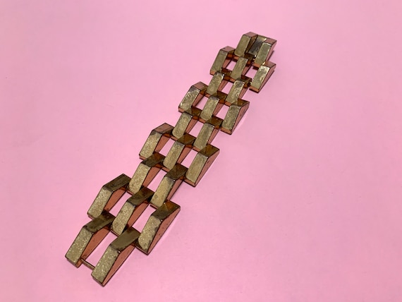 Vintage 60s Gold-Tone Pyramid Articulated Bracelet - image 1
