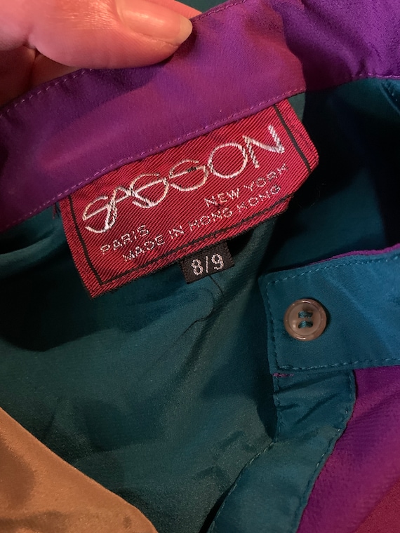 Vintage 80s SASSON Secretary Colorblock Teal, Purple … - Gem