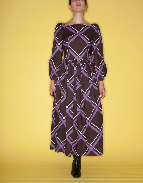 Vintage 60s MARIMEKKO Brown & Purple Window-Pane P
