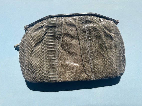 Vintage 80s Gray Snakeskin Clutch Bag - image 1