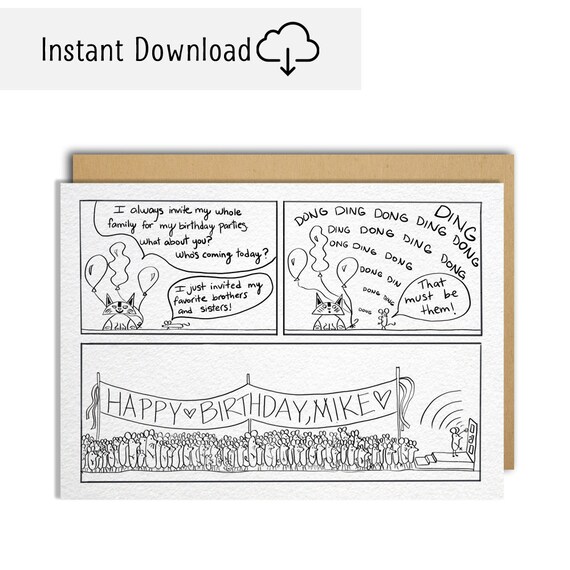 Large Family Happy Birthday Card Funny Birthday Card Cat Etsy