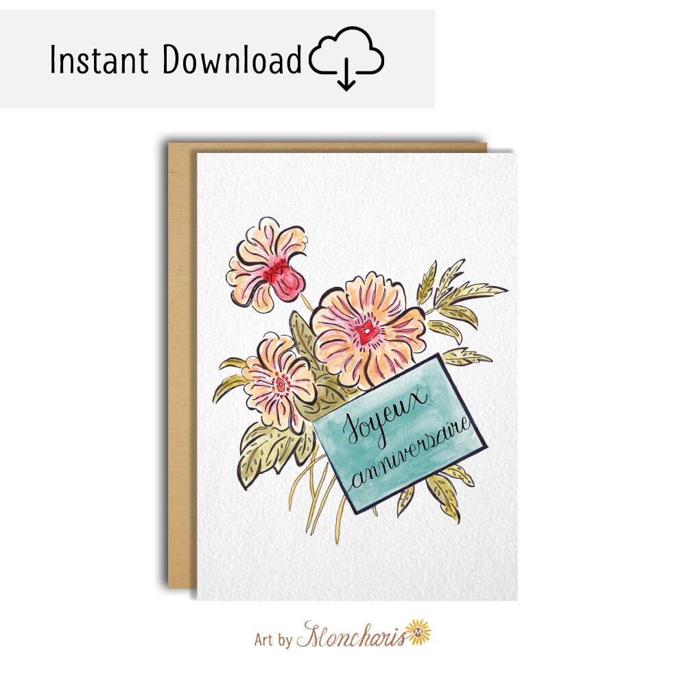 Flower Bouquet Birthday Card Joyeux Anniversaire Card Flower Etsy Flower Bouquet Birthday Card Joyeux Anniversaire Card Flower Etsy