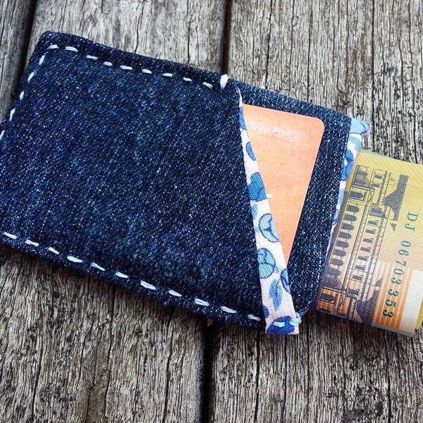 Slim Denim Wallet - Front Pocket Wallet - Compact Denim Wallet - Gift for Men - Minimalist Fabric Wallet-Men Denim Wallet-Back Pocket Wallet