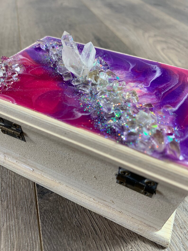 Crystal Geode Art topped wooden box geode box jewelry box Etsy