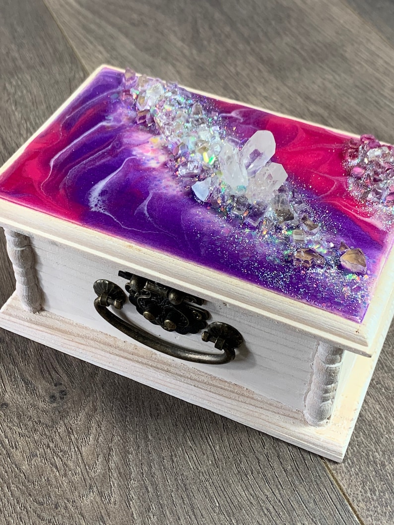 Crystal Geode Art topped wooden box geode box jewelry box Etsy