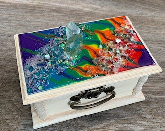 Captivating Tie-Dye Design Resin Art Jewelry box , Resin Art  Topped Jewelry Box