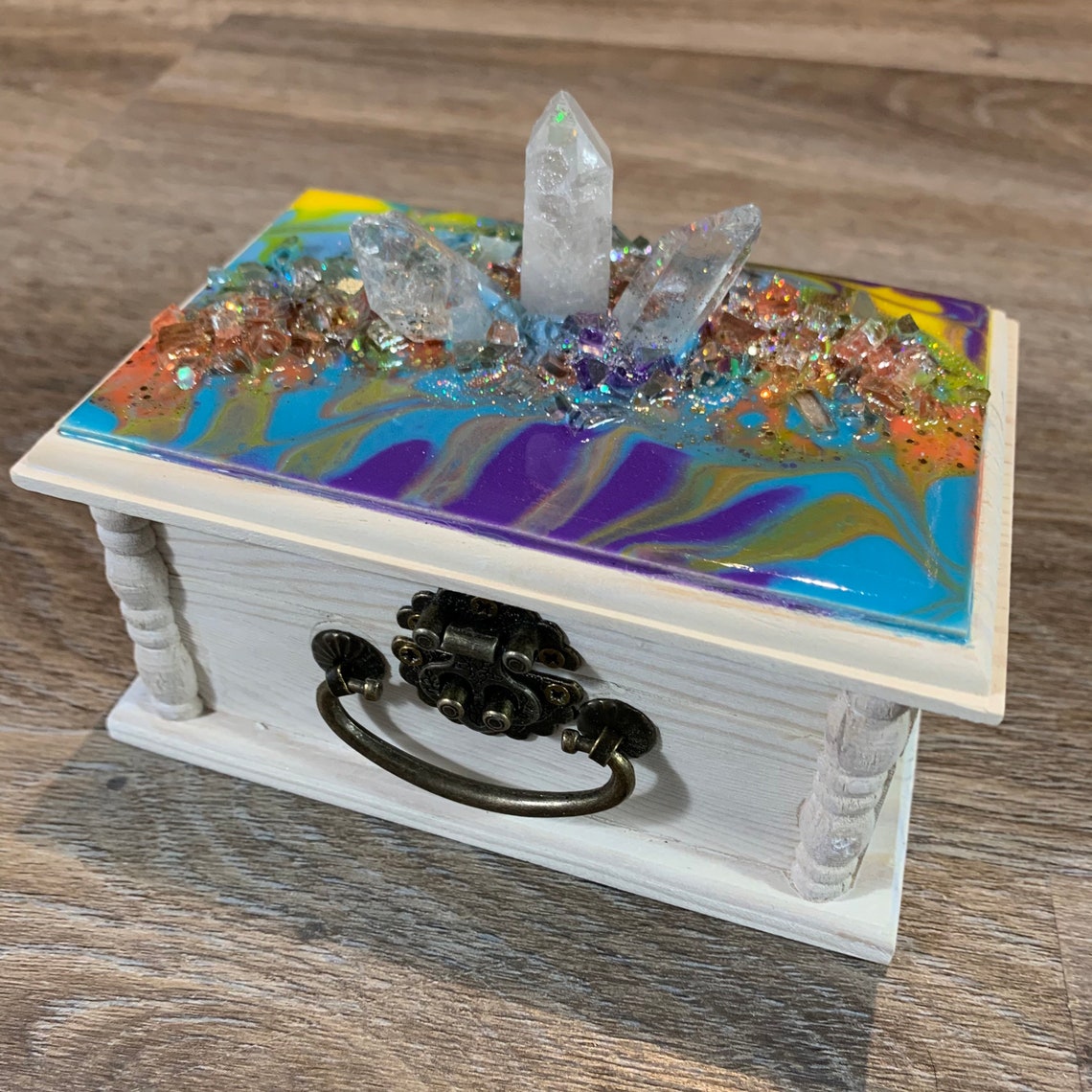 Caja inspirada en tie-dye acrílico con techo de cristal | Etsy