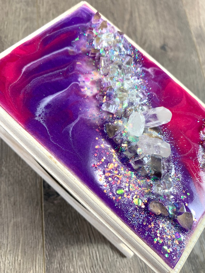 Crystal Geode Art topped wooden box geode box jewelry box Etsy