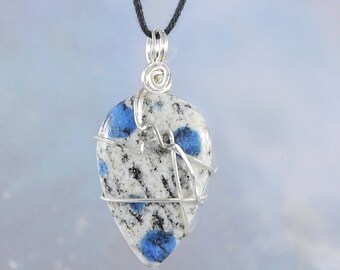K2 Wire Wrap Pendant, Necklace, 1 7/8", Leather Cord, 19 1/4", Migraines, Memory, Intuition
