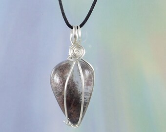 Natural Lodolite Quartz Pendant, Wire Wrap, Necklace, 1 3/4", Garden Quartz, Shaman Quartz, Included Quartz
