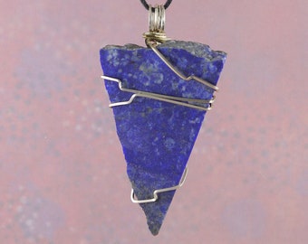 Lapis Pendant, Wire Wrapped, 2 1/4", Necklace, 22-24" Satin Cord, Protection, Intuition, Third Eye