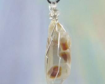Large, Amphibole Angel Quartz Crystal Pendant, 2 1/4", Wire Wrap, Necklace, Brazil, Lemurian