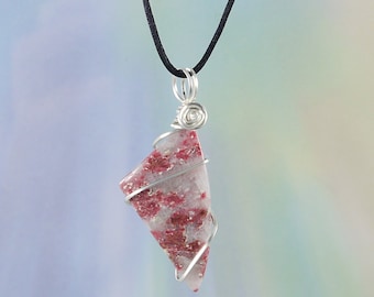 Natural Thulite Pendant, Wire Wrap, Necklace, 1 1/2", Love, Exhaustion, Healing