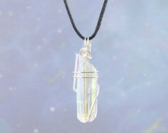 Angel Aura, Opal Aura Wire Wrapped Pendant, Necklace, 1 5/8", Angel Aura, Stress Relief, Protection