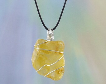 Baltic Amber Pendant, Wire Wrapped, Necklace, 1 1/2", Protection, Grounding, Healing