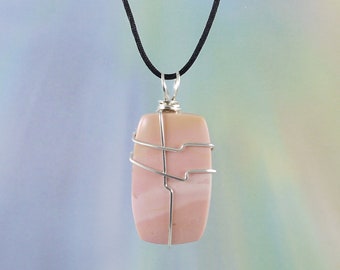 Natural Australian Pink Opal, Wire Wrap, Necklace, 1 5/8", Love, Heart Chakra, Emotional Healing