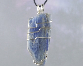 Blue Kyanite Pendant, Wire Wrapped, Necklace, 2", Psychic, Spirit Guides, Third Eye, Healing