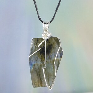 Labradorite Pendant, 1 5/8&quot;, Wire Wrap, Necklace, Protection, Negativity, Anxiety, Success