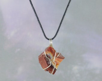 Natural, Mexican Fire Opal Pendant, Wire Wrapped, Necklace, 1 1/8", Luck, Joy, Inspiration