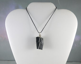Premium Grade, Black Tourmaline Pendant, Wire Wrap, Necklace, 1 3/4", Protection, Negativity
