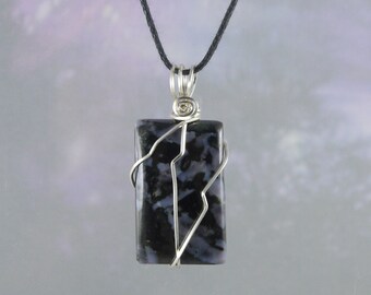 Mystic Merlinite Pendant, Wire Wrapped, Necklace 1 5/8", Stone of Magic