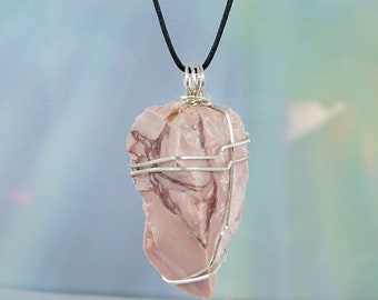 Natural Australian Pink Opal, Wire Wrap, Necklace, 2", Love, Heart Chakra, Emotional Healing