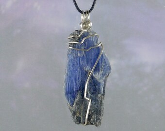 Blue Kyanite Pendant, Wire Wrapped, Necklace, 2 1/4", Psychic, Spirit Guides