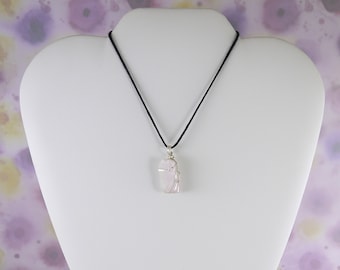 Natural Small Pink Kunzite Pendant, Wire Wrap, Necklace, 1 1/8", Anxiety, Panic, Stress, Depression, Heart Chakra