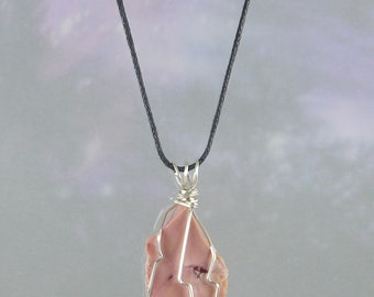 Andean Pink Opal Pendant, Wire Wrapped, 2", Necklace, For Empaths, Psychic, Intuition
