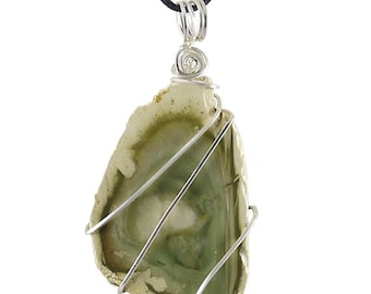Imperial Green Jasper Pendant, Wire Wrapped, 2 1/2", Necklace, 22" Satin Cord, Stress, Heart, Healing