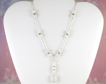 Elegant Rainbow Moonstone Y Necklace, 17", Sterling Silver, June Birthstone, Intuition, Station Style