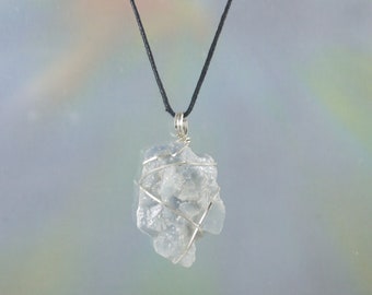Blue Calcite Pendant, Wire Wrap, Necklace, 1 3/4", Calm, Serenity, Anxiety