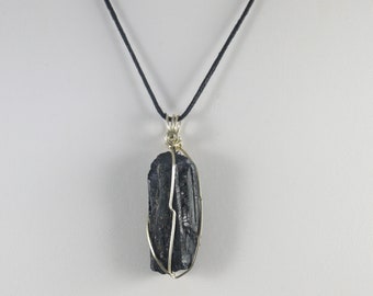 Premium Grade, Black Tourmaline Pendant, Wire Wrap, Necklace, 1 7/8", Protection, Negativity