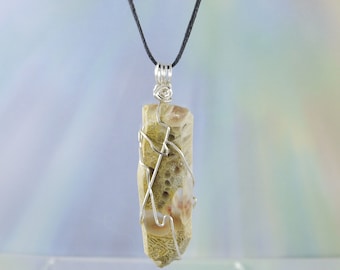 Large, Amphibole Angel Quartz Crystal Pendant, 2 1/2", Wire Wrap, Necklace, Brazil, Lemurian