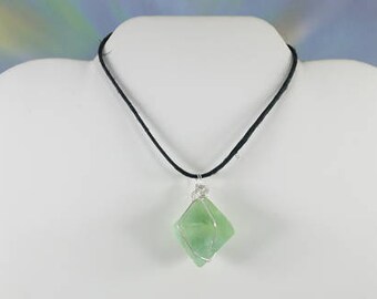 Fluorite Pendant, Wire Wrapped, 1 1/4", Necklace, 22" Satin Cord, Light Workers Stone, Emotional Trauma, Healing, Heart