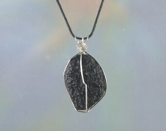Tektite Pendant, Wire Wrapped, Necklace, 1 7/8", Meteorite, Balancing, Channel