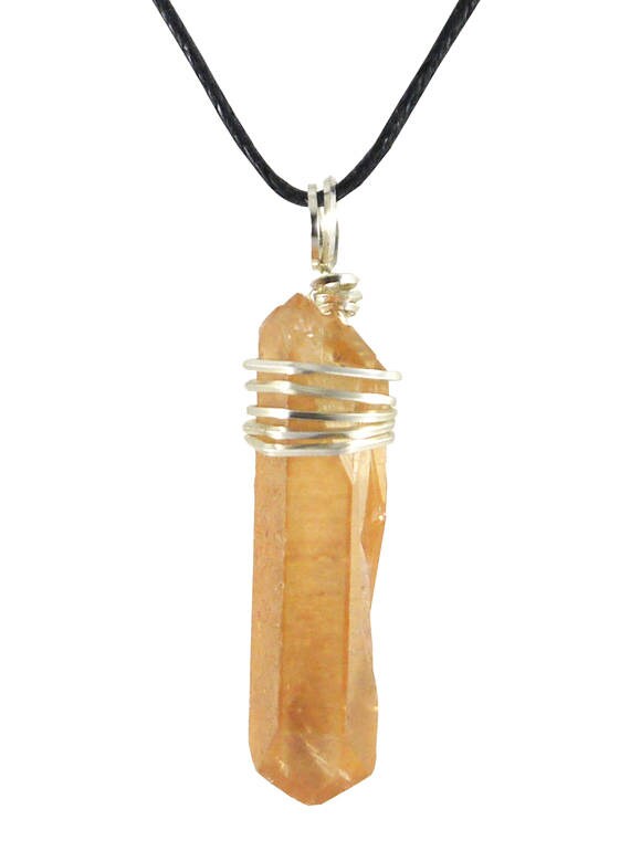 Tangerine Quartz Pendant, Wire Wrapped, Necklace, 1 3/4, Intuition