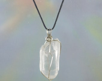 Premium  Lemurian Seed Crystal Quartz Pendant, Wire Wrap, Necklace, 2", Brazil, High Vibration